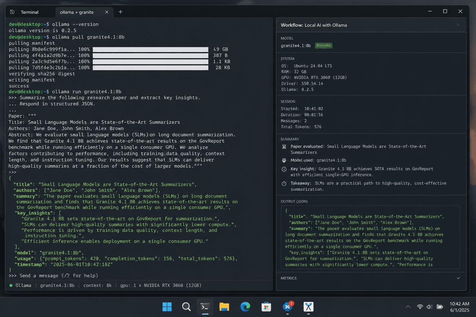 Granite 4.1 local Ollama workflow