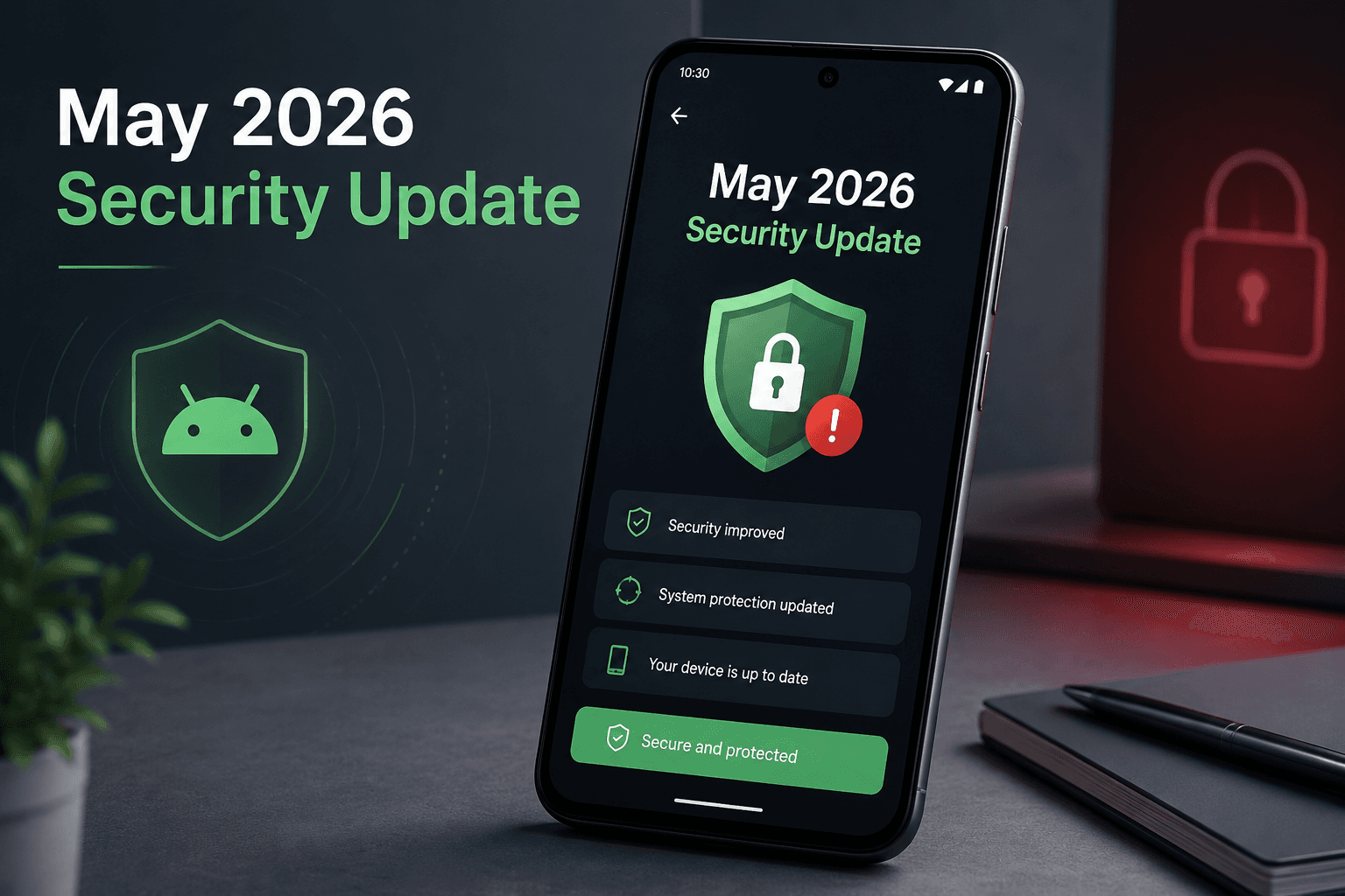 Android phone security update screen with a May 2026 critical fix alert