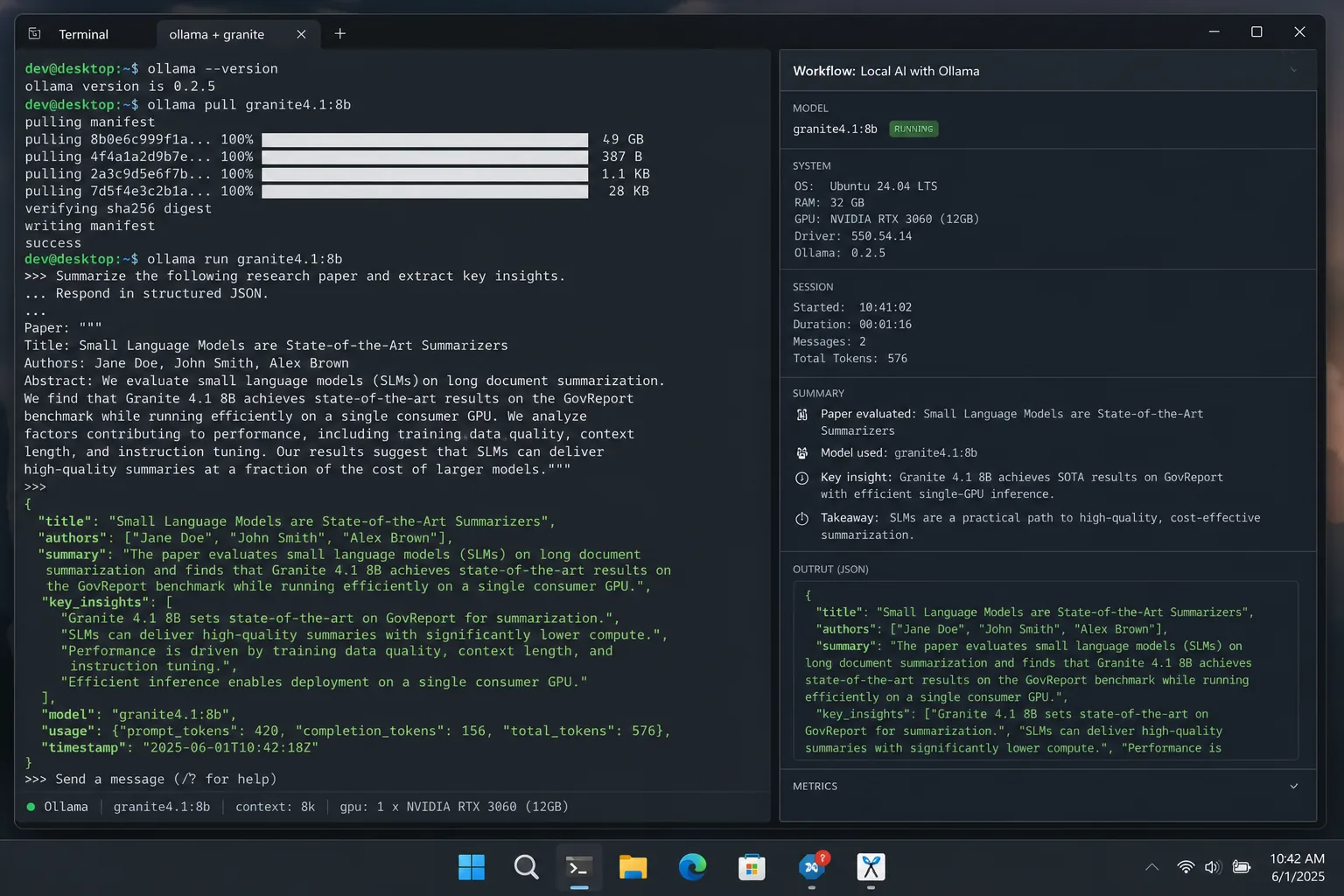 Granite 4.1 local Ollama workflow