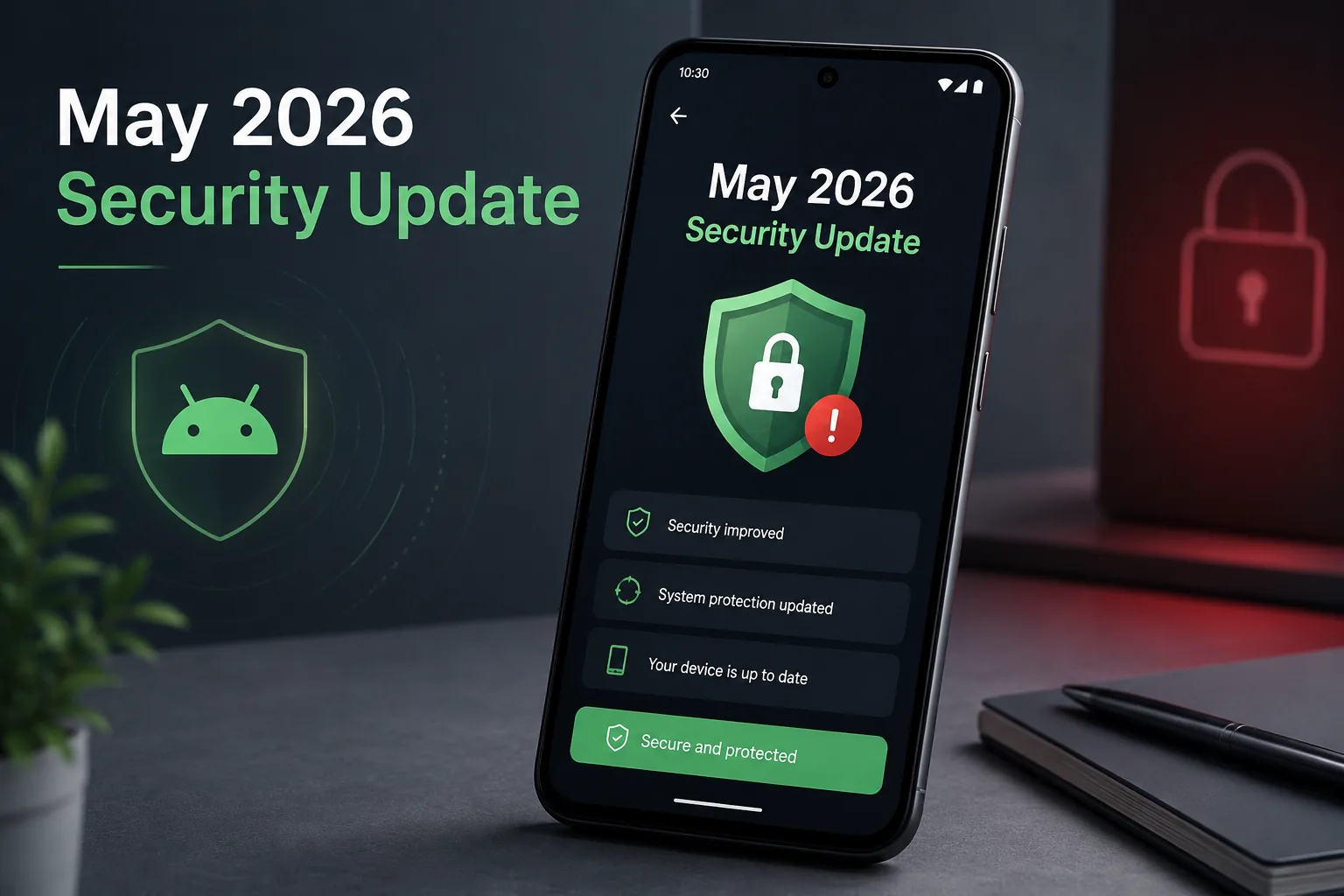 Android phone security update screen with a May 2026 critical fix alert