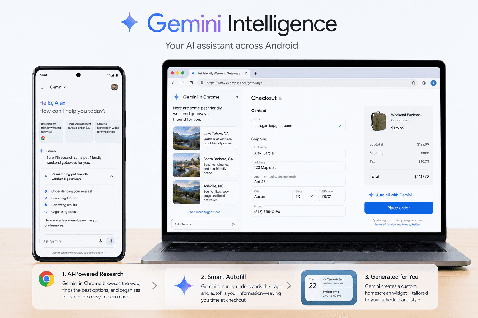 Gemini Intelligence multi-step Android automation workflow on a phone