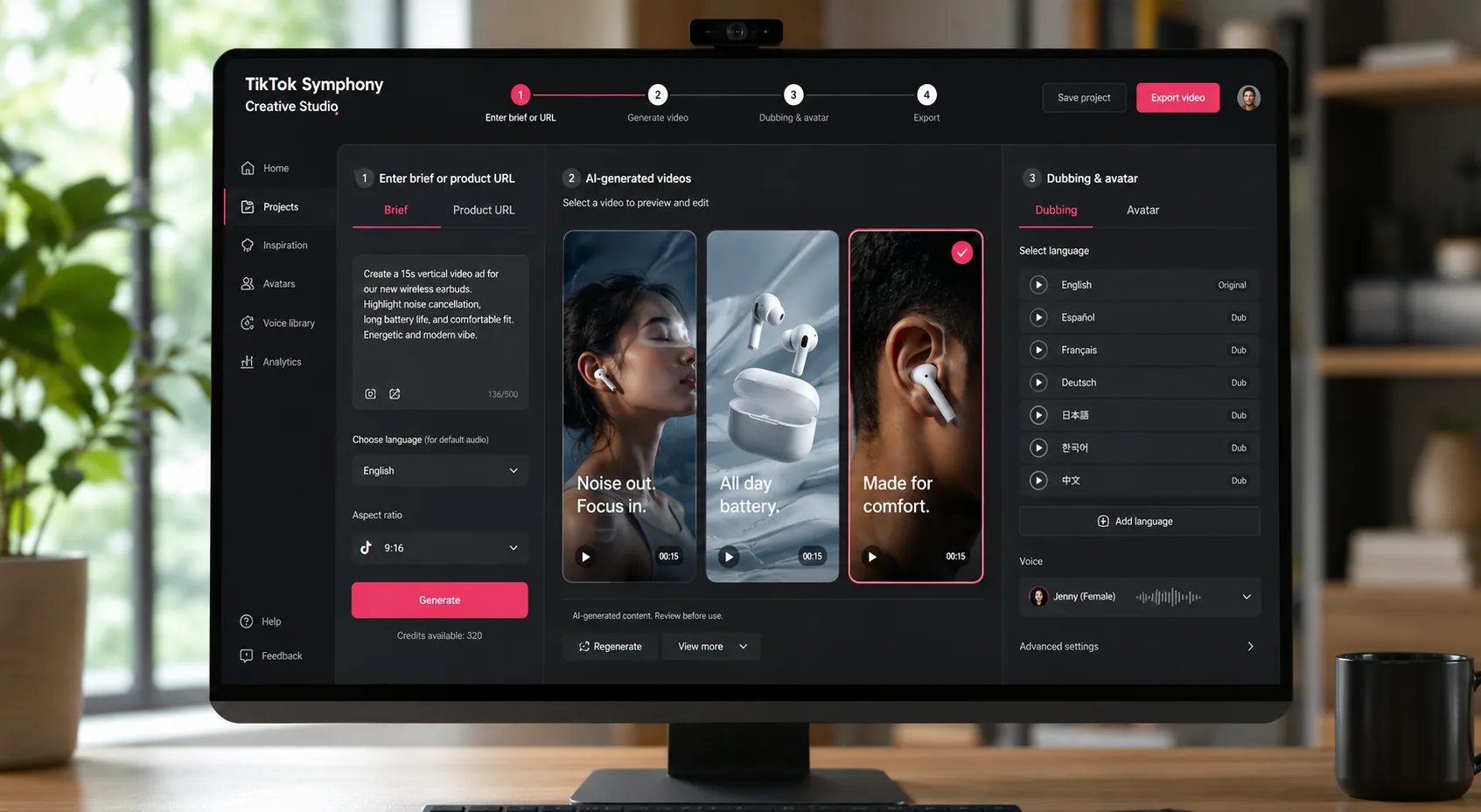 TikTok Symphony Creative Studio workflow with AI video editing and dubbing tools