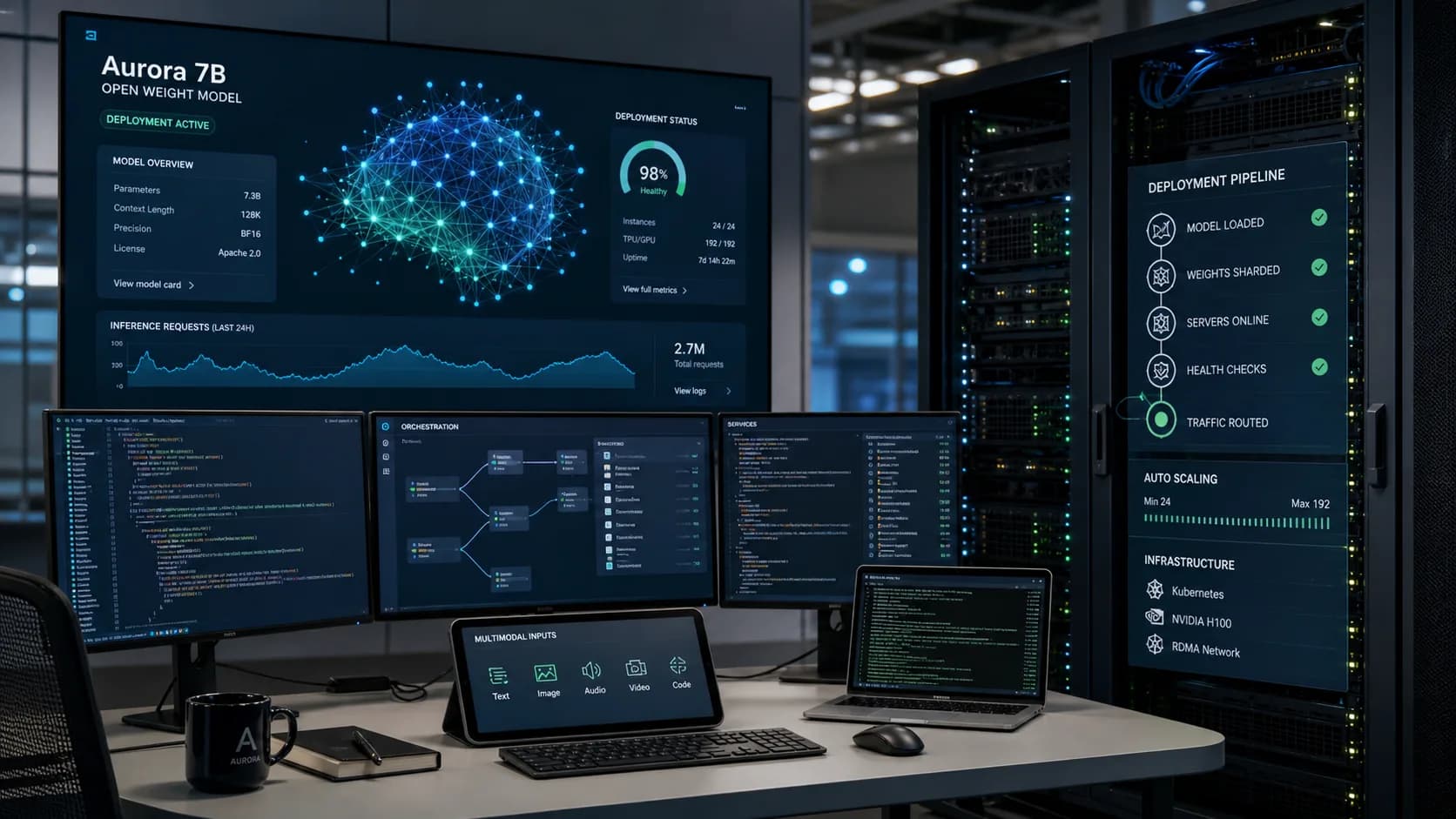 Kimi K2.6 deployment workflow across server GPUs, coding terminals, and agent tools