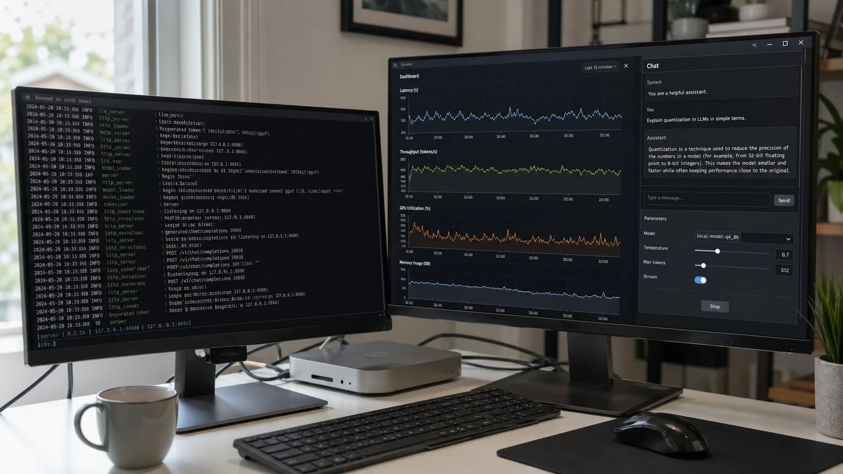 Local LLM setup with terminal and observability dashboard